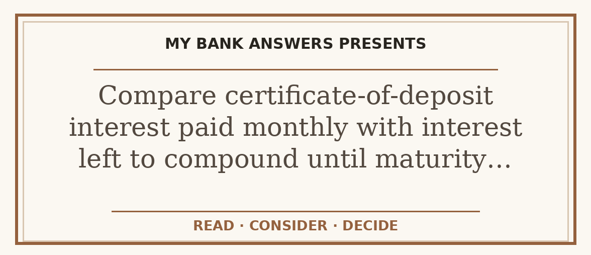 Editorial guide: Compare certificate-of-deposit interest paid monthly with interest left to compound until maturity…