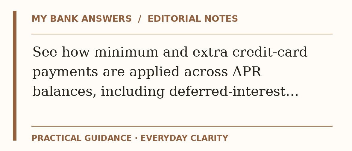 Editorial guide: See how minimum and extra credit-card payments are applied across APR balances, including deferred-interest…
