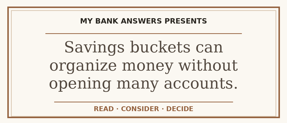 Editorial guide: Savings buckets can organize money without opening many accounts.