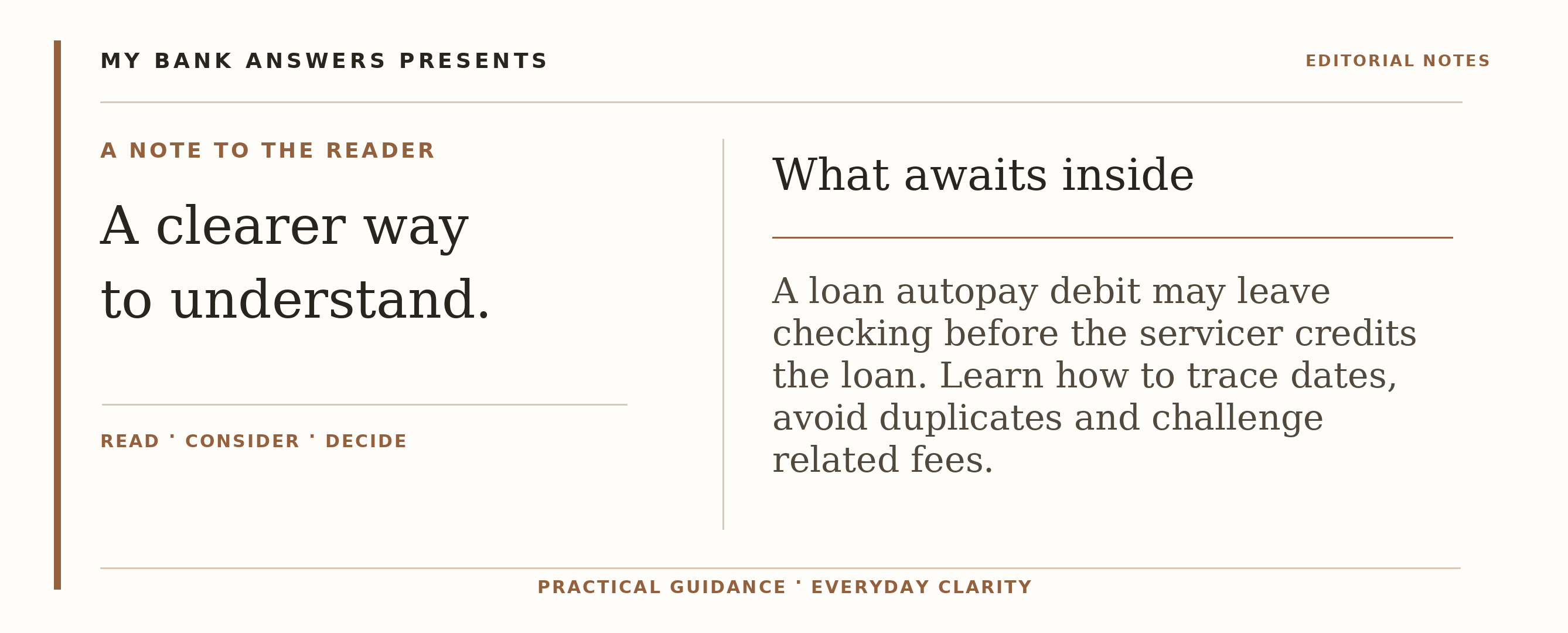 Editorial introduction: A loan autopay debit may leave checking before the servicer credits the loan. Learn how to trace dates, avoid duplicates and challenge related