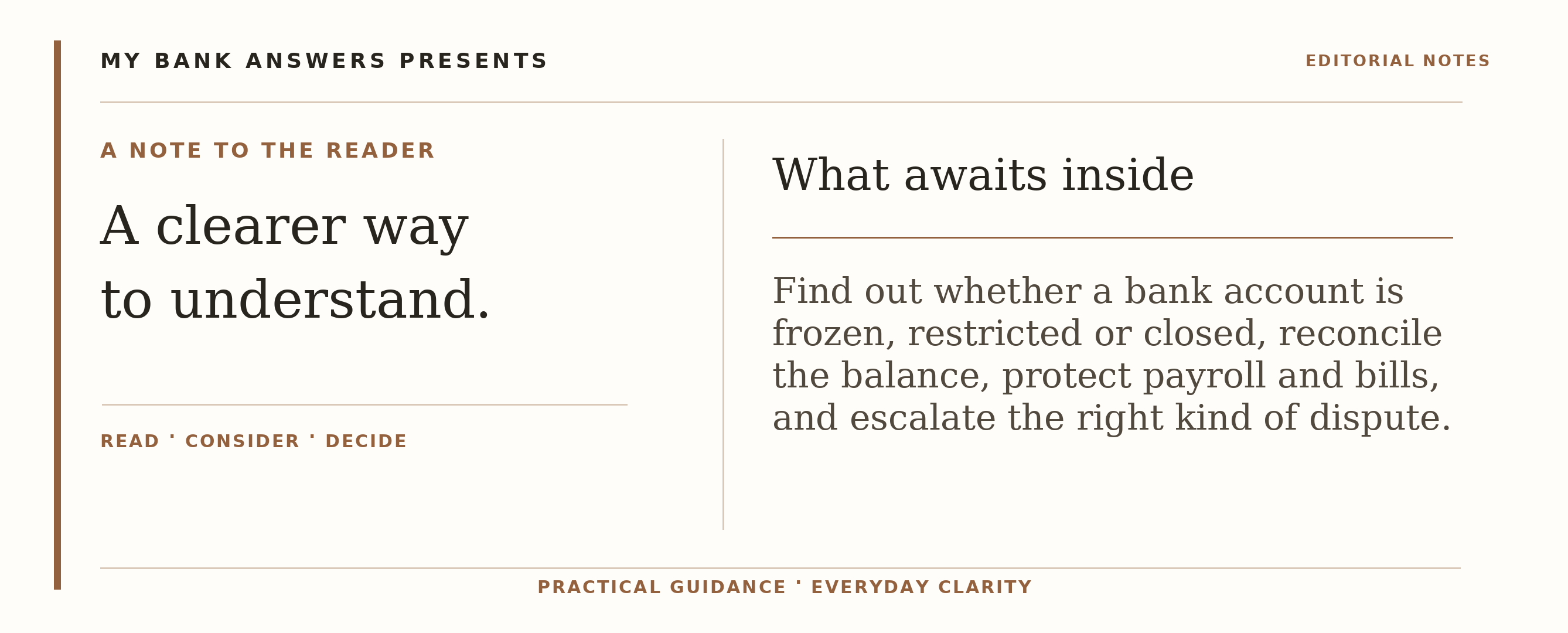 Editorial introduction: Find out whether a bank account is frozen, restricted or closed, reconcile the balance, protect payroll and bills, and escalate the right kind