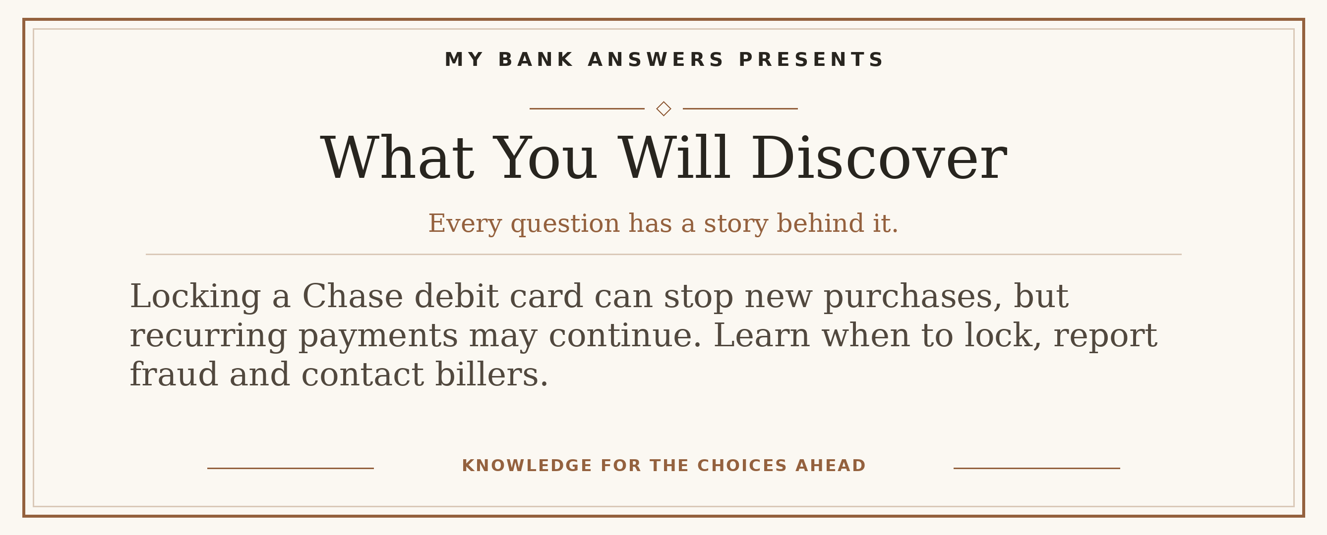 Editorial introduction: Locking a Chase debit card can stop new purchases, but recurring payments may continue. Learn when to lock, report fraud and contact billers.