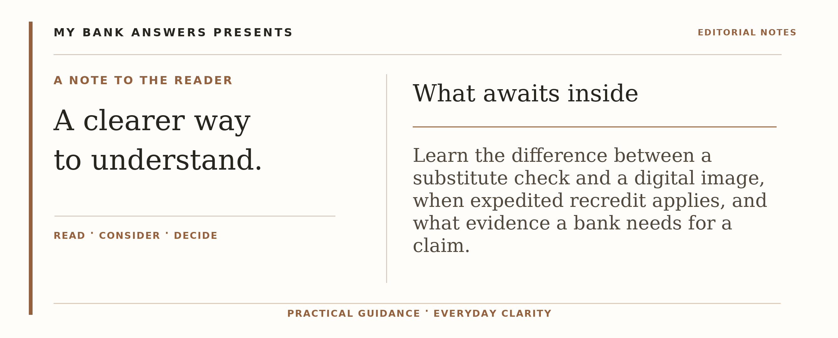 Editorial introduction: Learn the difference between a substitute check and a digital image, when expedited recredit applies, and what evidence a bank needs for a cla
