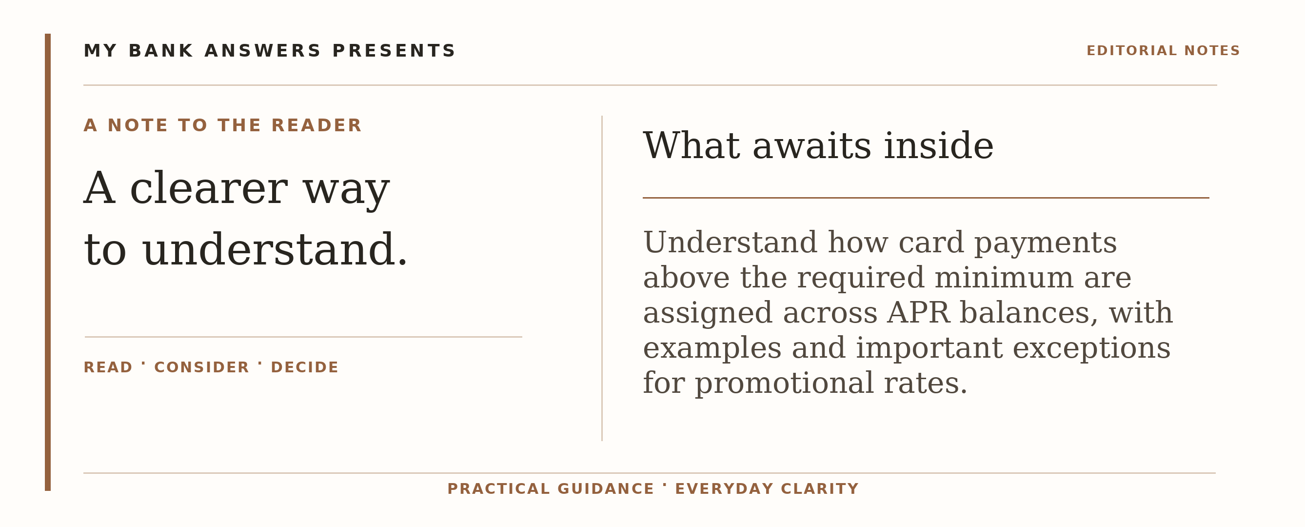 Editorial introduction: Understand how card payments above the required minimum are assigned across APR balances, with examples and important exceptions for promotion