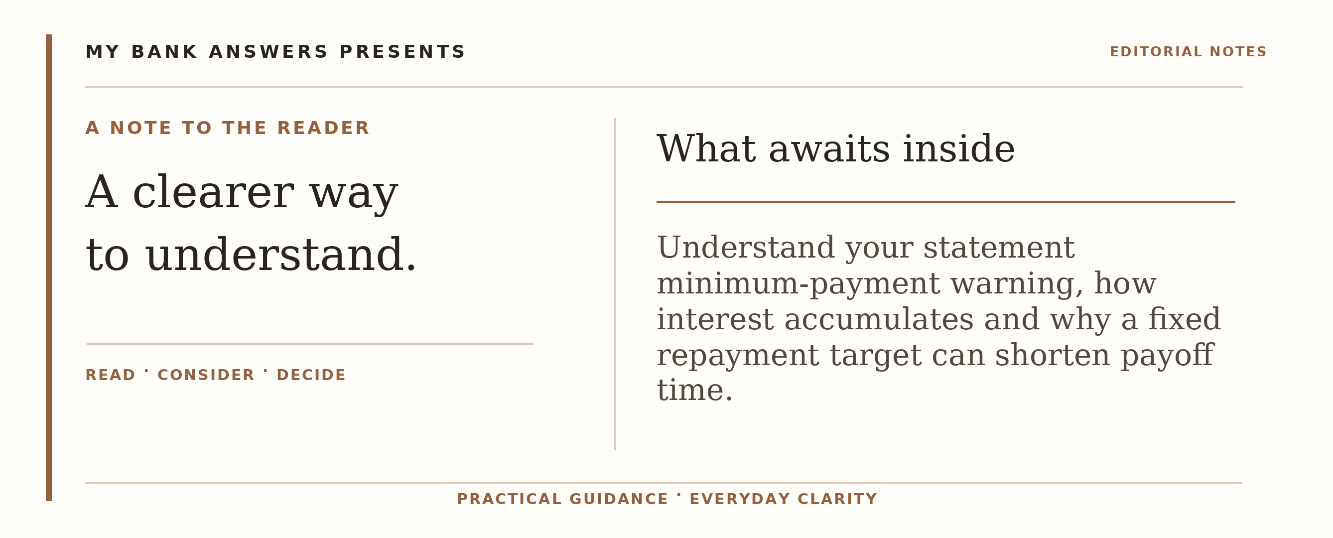 Editorial introduction: Understand your statement minimum-payment warning, how interest accumulates and why a fixed repayment target can shorten payoff time.