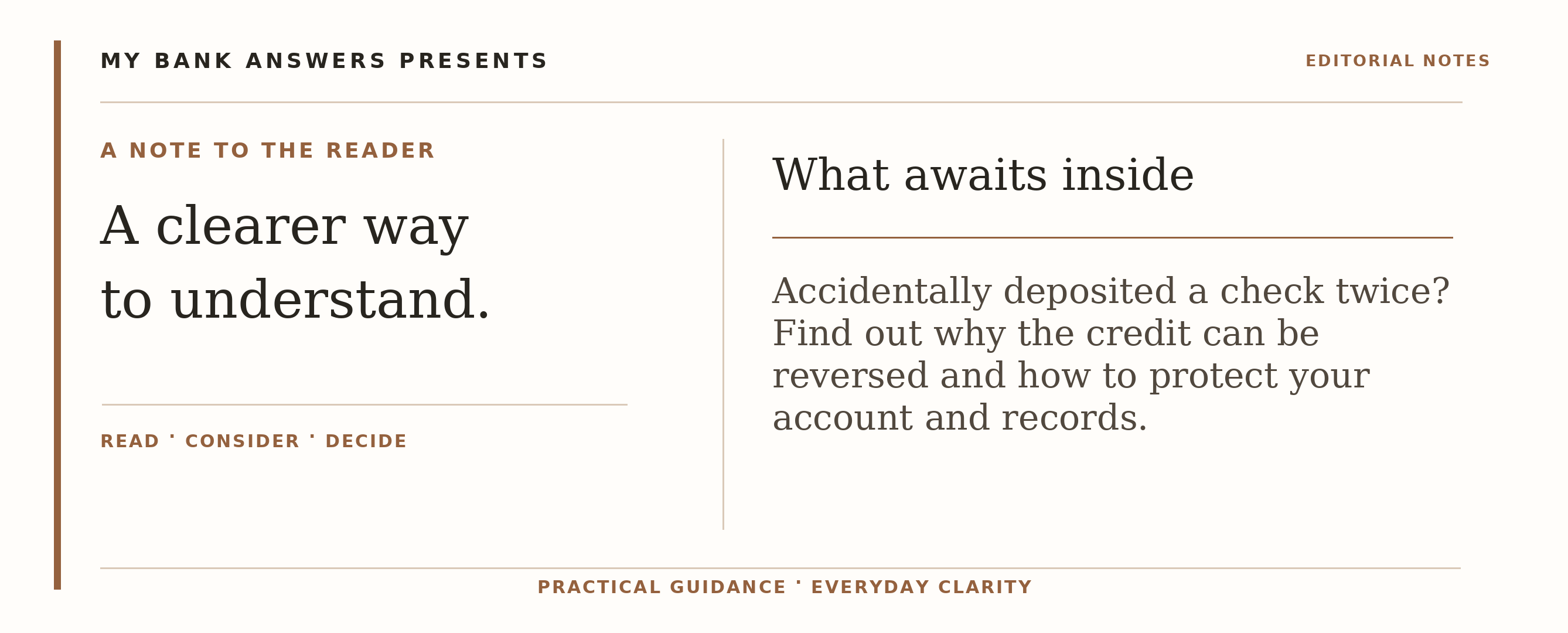 Editorial introduction: Accidentally deposited a check twice? Find out why the credit can be reversed and how to protect your account and records.