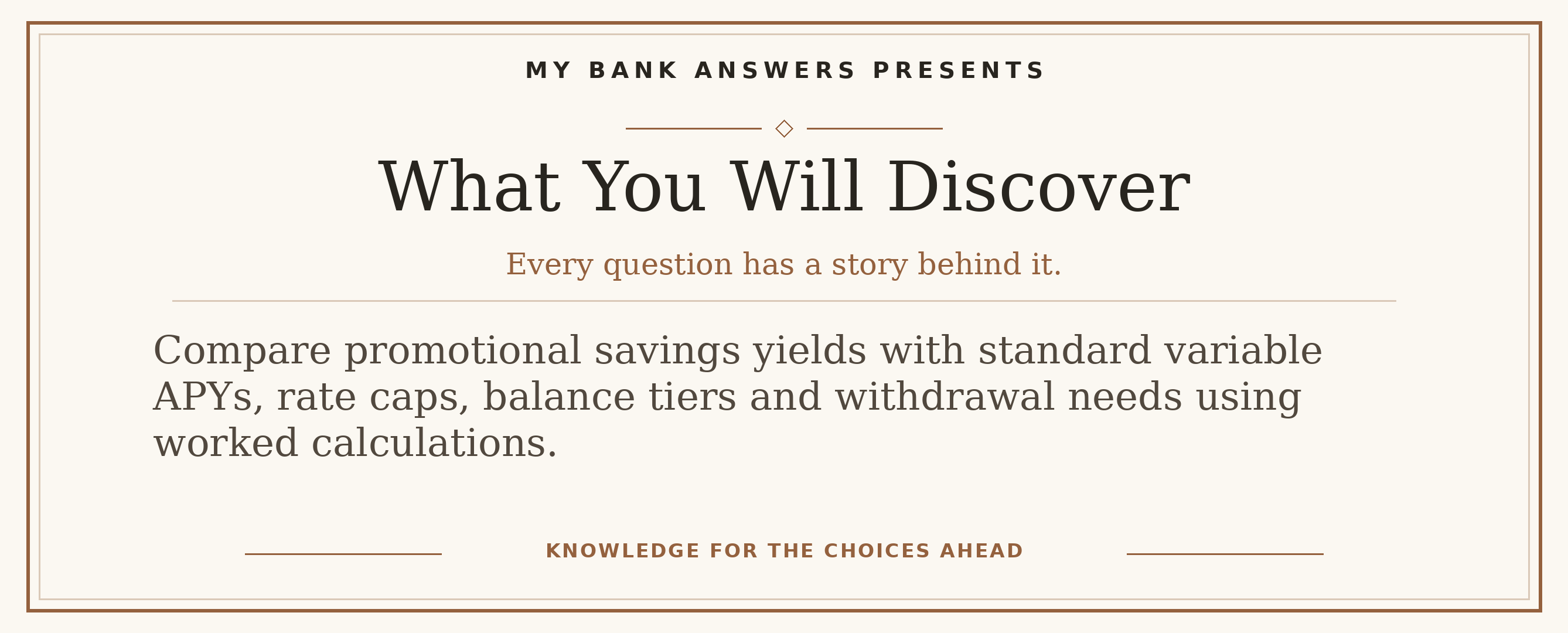 Editorial introduction: Compare promotional savings yields with standard variable APYs, rate caps, balance tiers and withdrawal needs using worked calculations.