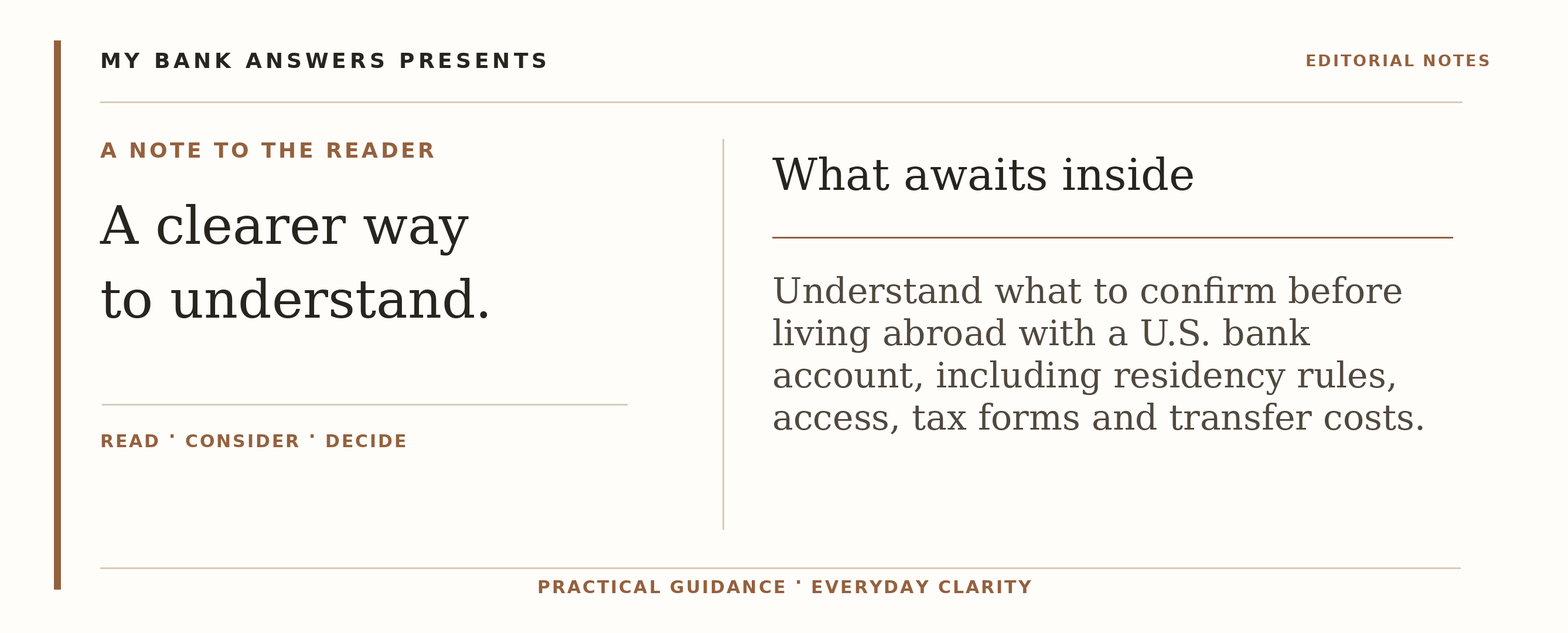 Editorial introduction: Understand what to confirm before living abroad with a U.S. bank account, including residency rules, access, tax forms and transfer costs.
