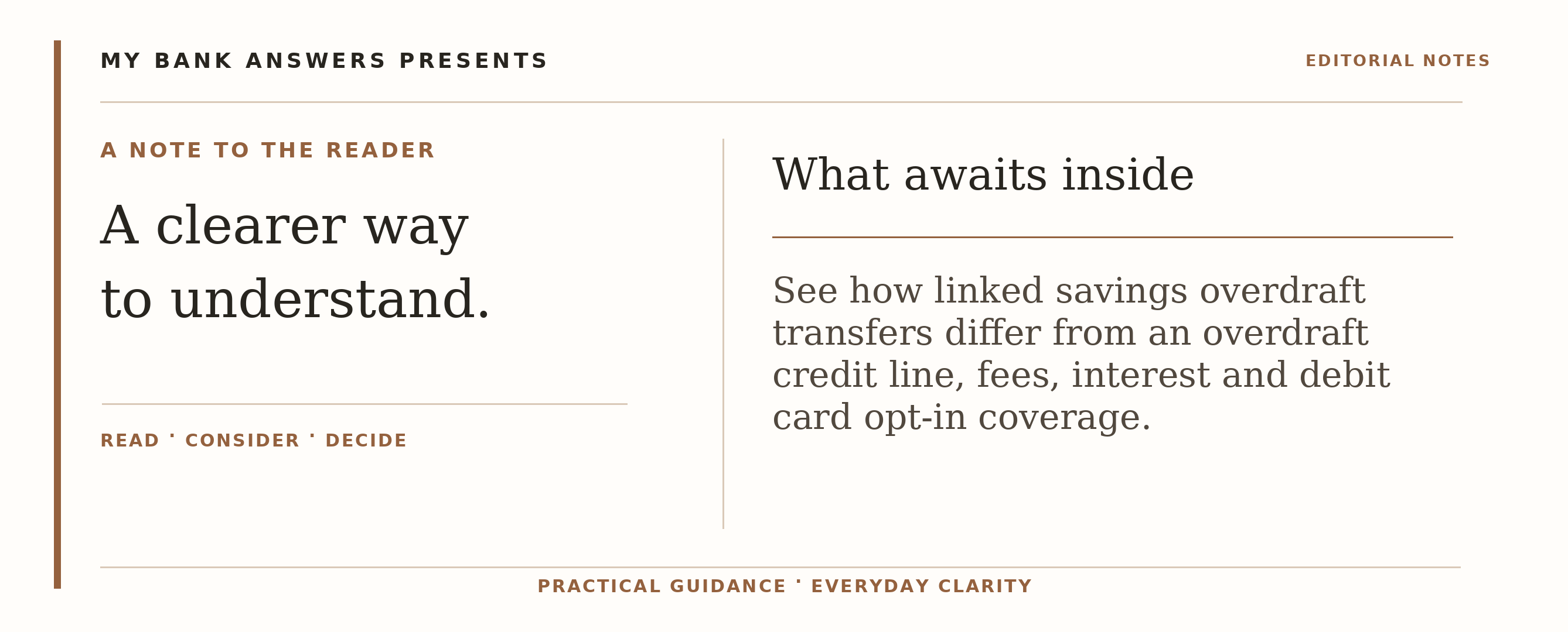 Editorial introduction: See how linked savings overdraft transfers differ from an overdraft credit line, fees, interest and debit card opt-in coverage.