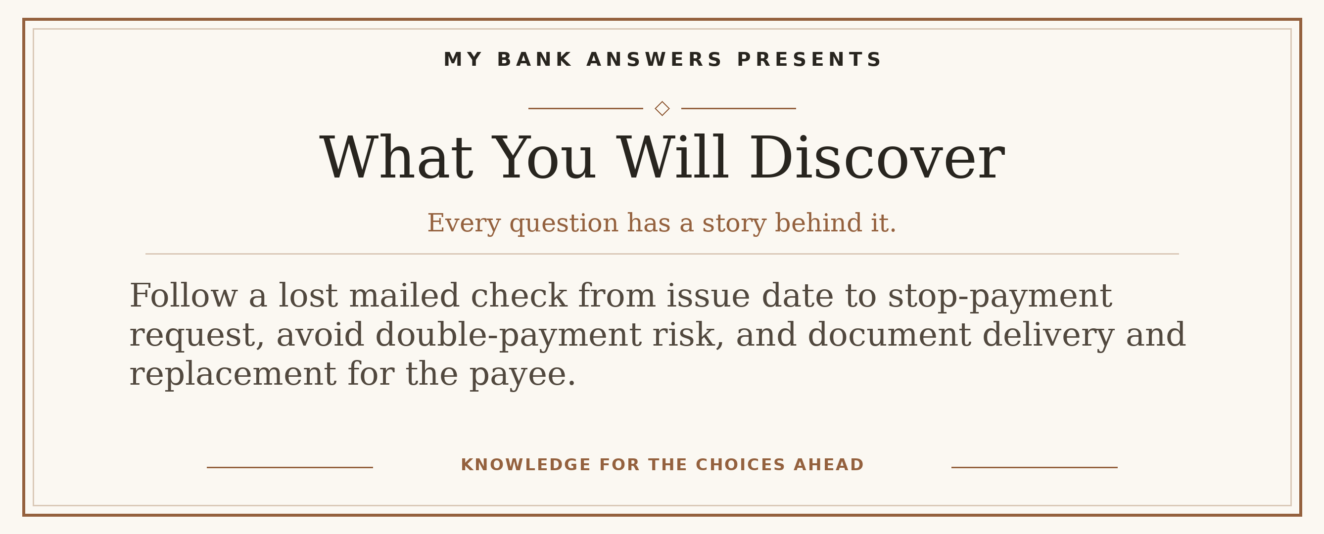Editorial introduction: Follow a lost mailed check from issue date to stop-payment request, avoid double-payment risk, and document delivery and replacement for the p