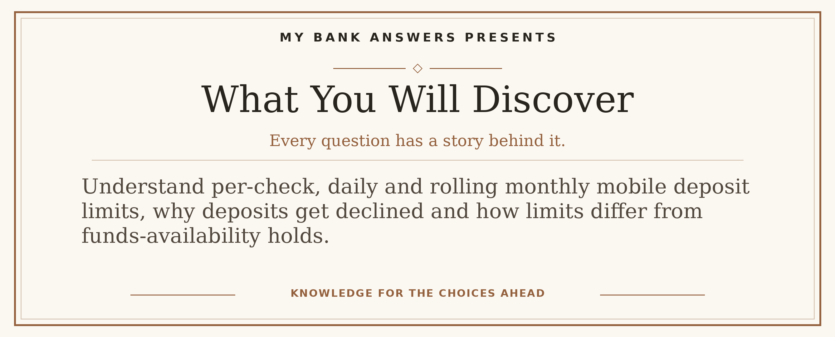 Editorial introduction: Understand per-check, daily and rolling monthly mobile deposit limits, why deposits get declined and how limits differ from funds-availability