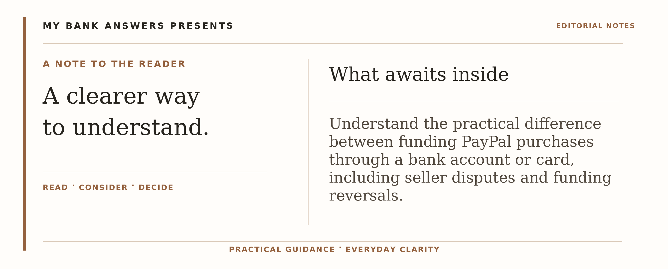 Editorial introduction: Understand the practical difference between funding PayPal purchases through a bank account or card, including seller disputes and funding rev