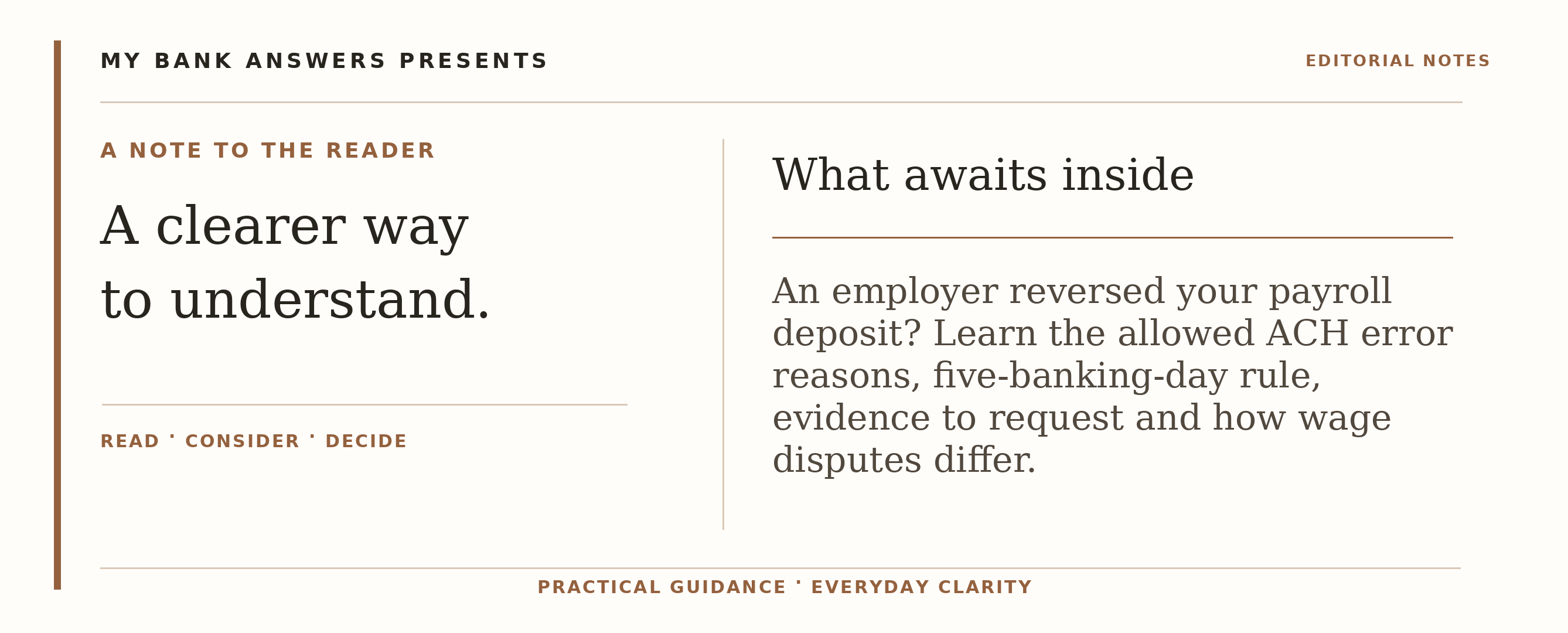 Editorial introduction: An employer reversed your payroll deposit? Learn the allowed ACH error reasons, five-banking-day rule, evidence to request and how wage disput