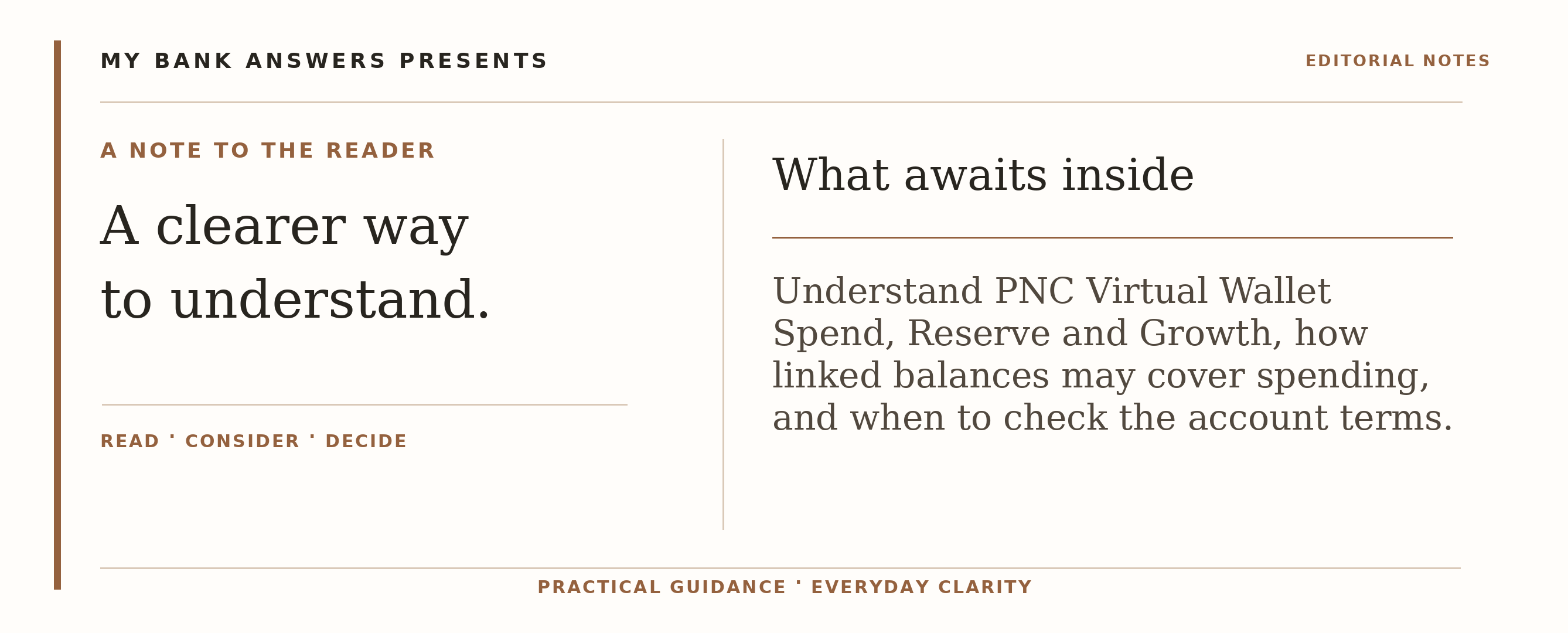 Editorial introduction: Understand PNC Virtual Wallet Spend, Reserve and Growth, how linked balances may cover spending, and when to check the account terms.
