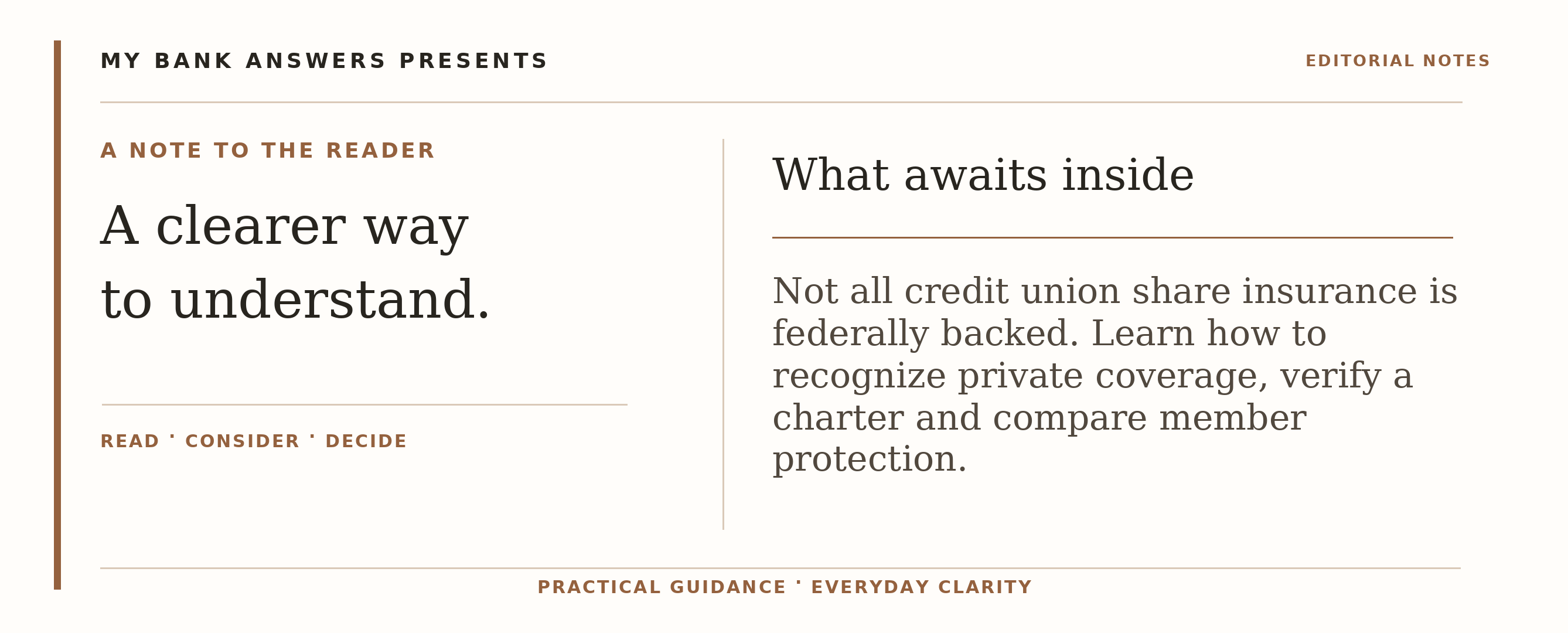 Editorial introduction: Not all credit union share insurance is federally backed. Learn how to recognize private coverage, verify a charter and compare member protect