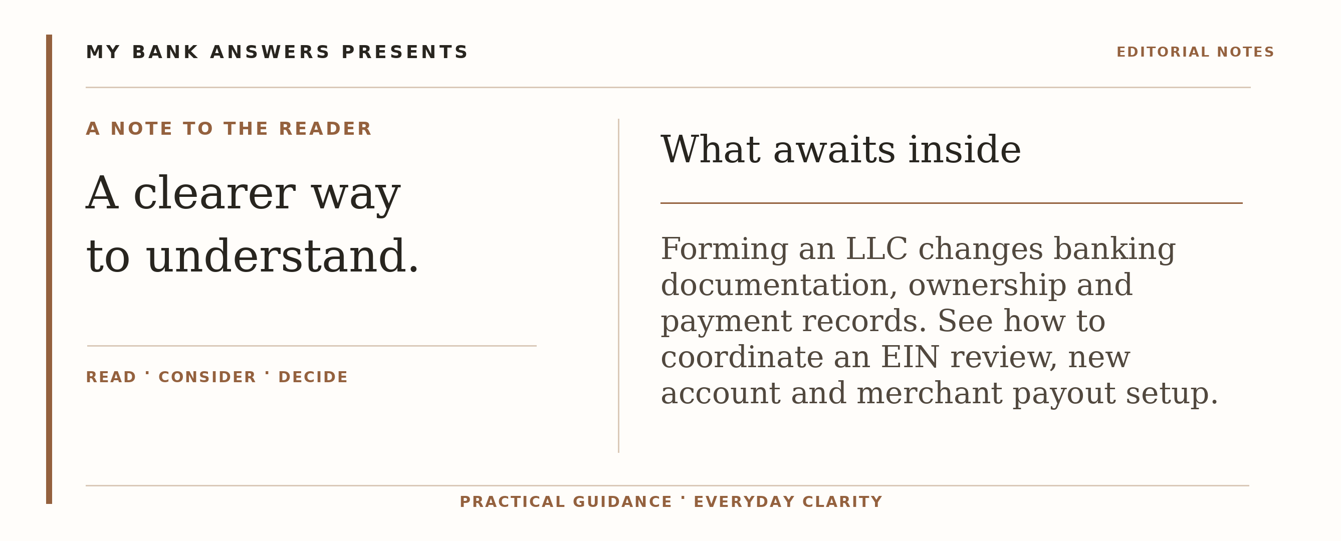 Editorial introduction: Forming an LLC changes banking documentation, ownership and payment records. See how to coordinate an EIN review, new account and merchant pay