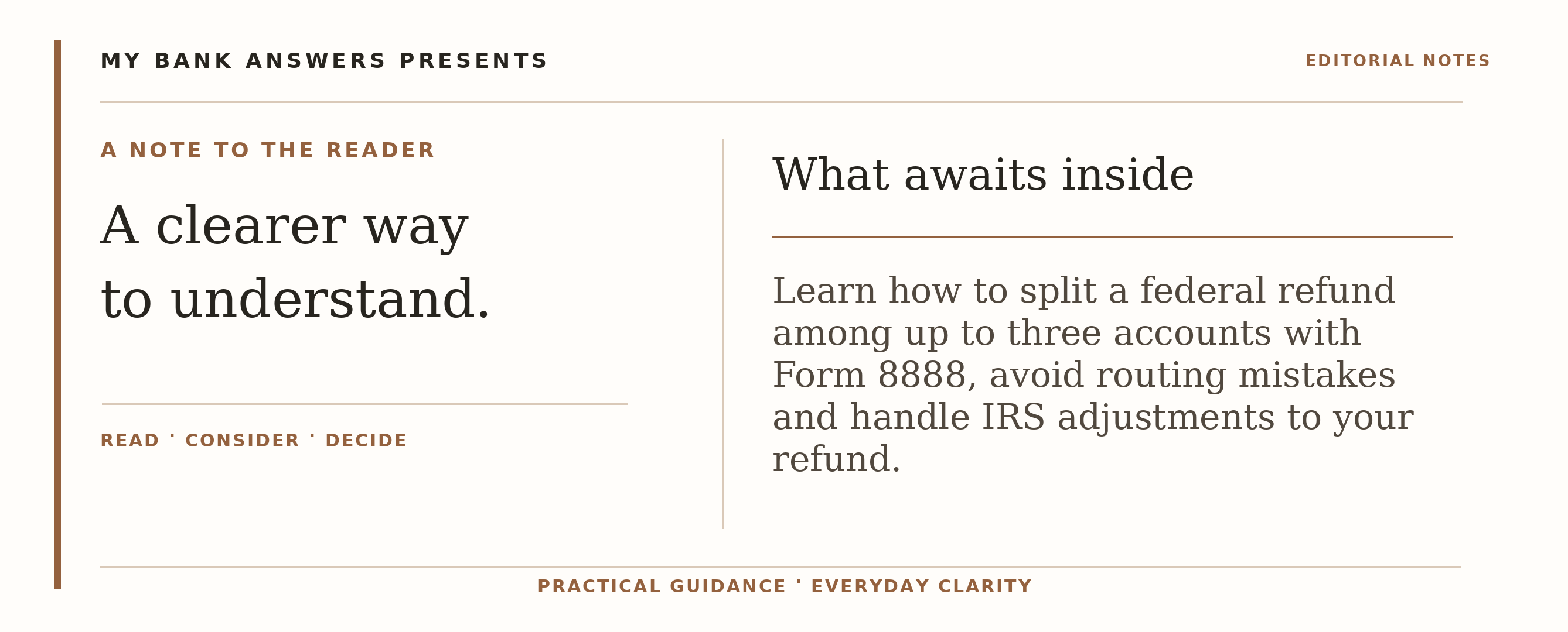 Editorial introduction: Learn how to split a federal refund among up to three accounts with Form 8888, avoid routing mistakes and handle IRS adjustments to your refun