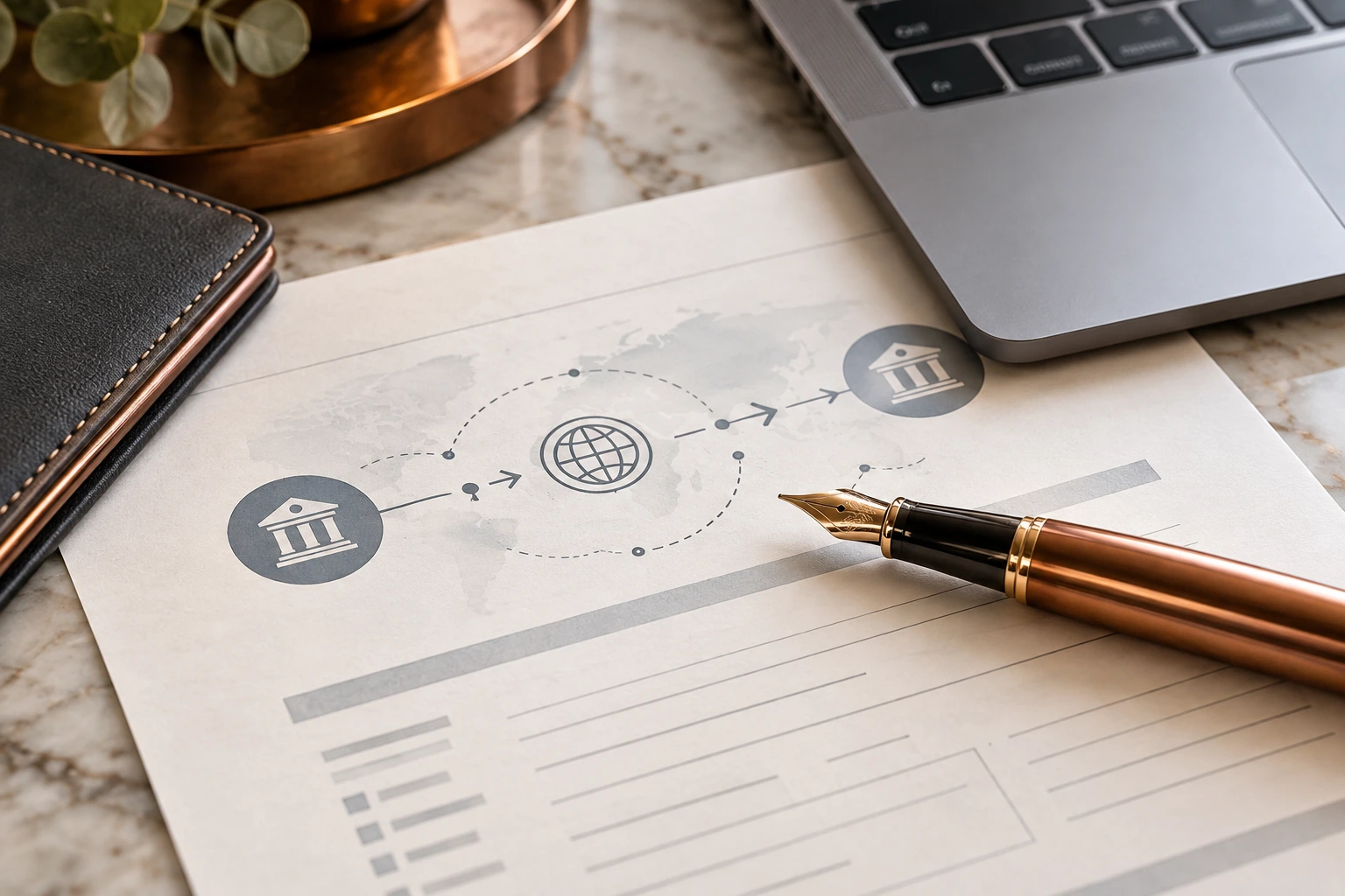 Bank transfer documents and pen