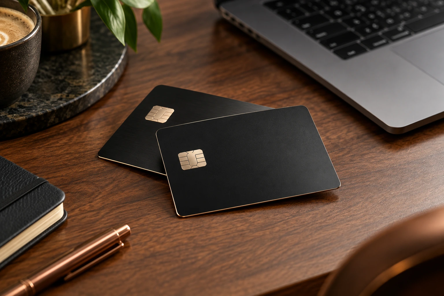 Payment cards on a desk